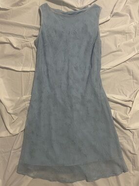 Vintage 90s Breakin Loose Pastel Blue Burnout Floral Mesh Dress